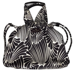 KATE SPADE Brown Ivory Drawstring Bucket Bag Tote Shoulder Straps Nylon Mod Boho